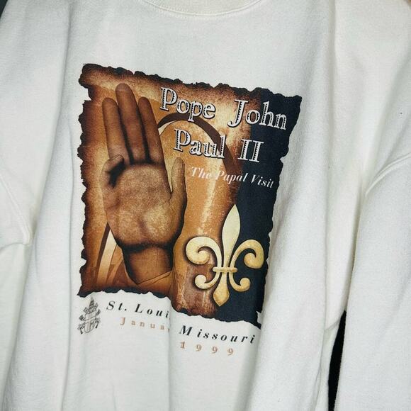 Vintage 1999 Jerzees Pope John Paul II St. Louis Crew Neck Sweatshirt Size L - Picture 6 of 7